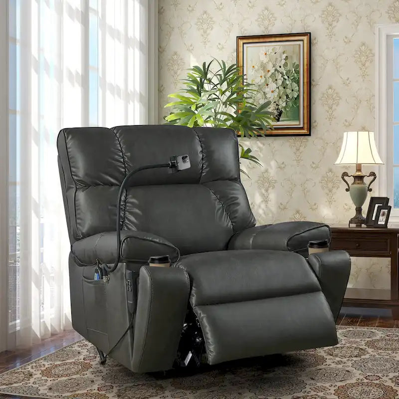 Fauteuil inclinable releveur électrique gris/marron avec massage et chauffage, une place