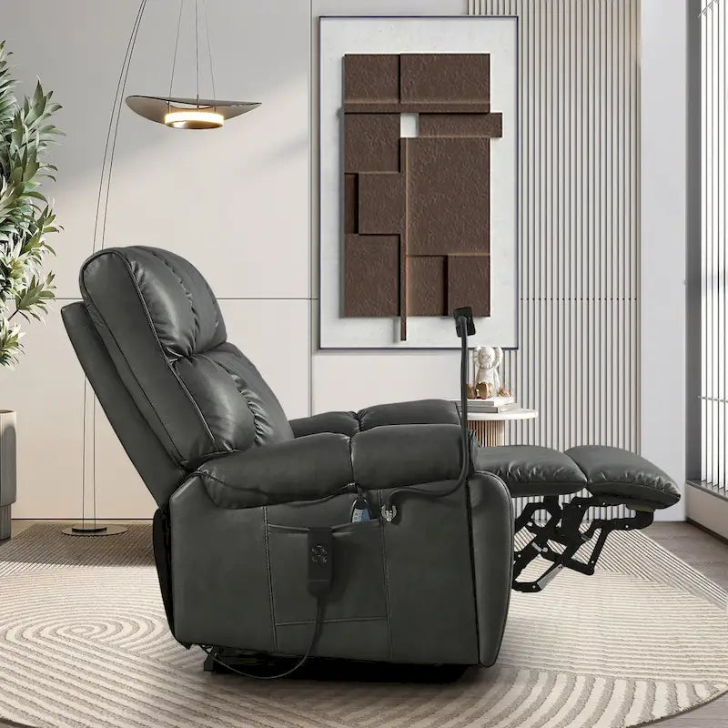 Fauteuil inclinable releveur électrique gris/marron avec massage et chauffage, une place