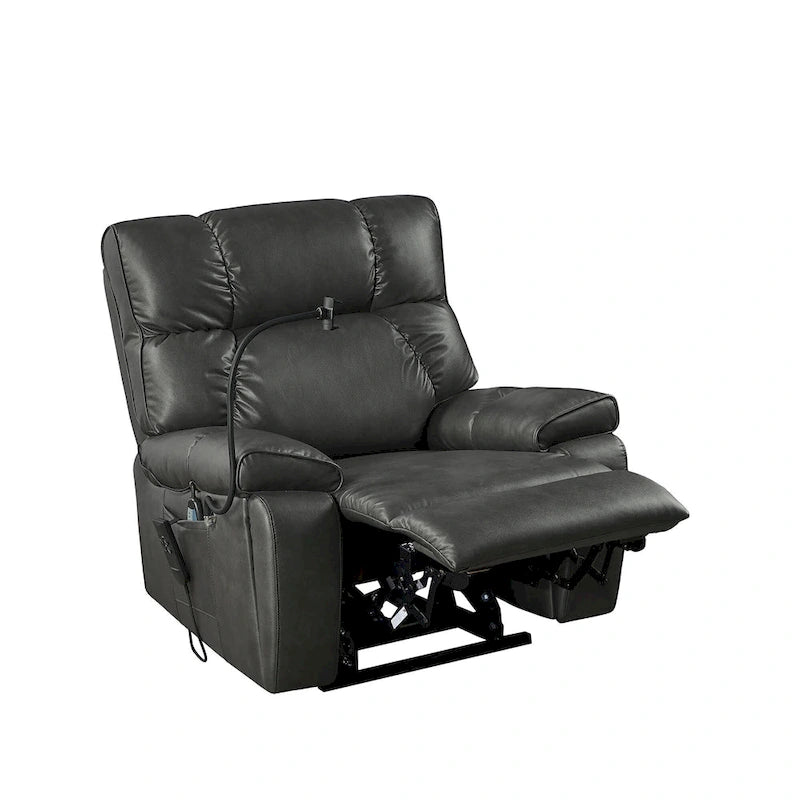 Fauteuil inclinable releveur électrique gris/marron avec massage et chauffage, une place
