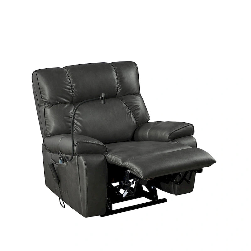 Fauteuil inclinable releveur électrique gris/marron avec massage et chauffage, une place