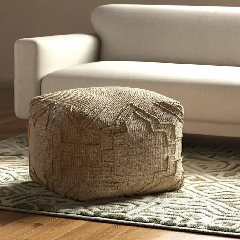 HomeRoots 18  Natural Jute Blend Cube Quatrefoil Pouf Ottoman