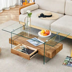 Table basse double couche avec tiroir, pour 1 personne, en noir/blanc/transparent/naturel