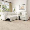 Canapé d'angle convertible 3 places en chenille blanc/bleu/orange de 120,5"