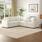 Canapé d'angle convertible 3 places en chenille blanc/bleu/orange de 120,5"