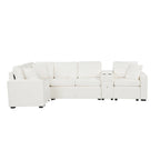 Canapé d'angle convertible 3 places en chenille blanc/bleu/orange de 120,5"