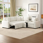 Canapé d'angle convertible 3 places en chenille blanc/bleu/orange de 120,5"