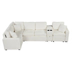 Canapé d'angle convertible 3 places en chenille blanc/bleu/orange de 120,5"
