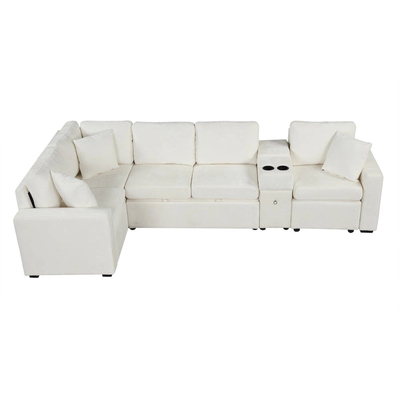 Canapé d'angle convertible 3 places en chenille blanc/bleu/orange de 120,5"