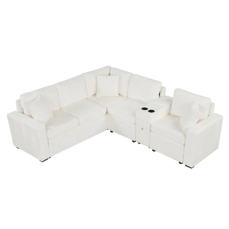 Canapé d'angle convertible 3 places en chenille blanc/bleu/orange de 120,5"