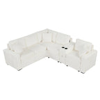 Canapé d'angle convertible 3 places en chenille blanc/bleu/orange de 120,5"