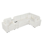 Canapé d'angle convertible 3 places en chenille blanc/bleu/orange de 120,5"