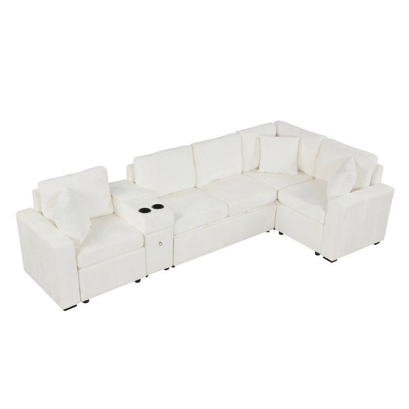 Canapé d'angle convertible 3 places en chenille blanc/bleu/orange de 120,5"