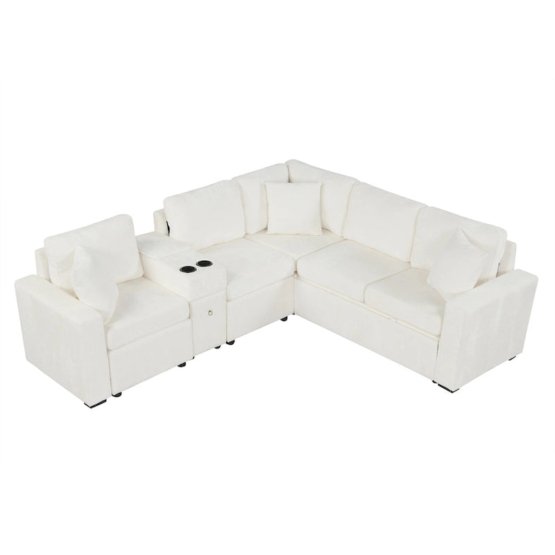 Canapé d'angle convertible 3 places en chenille blanc/bleu/orange de 120,5"