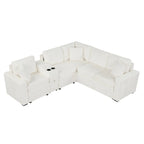 Canapé d'angle convertible 3 places en chenille blanc/bleu/orange de 120,5"