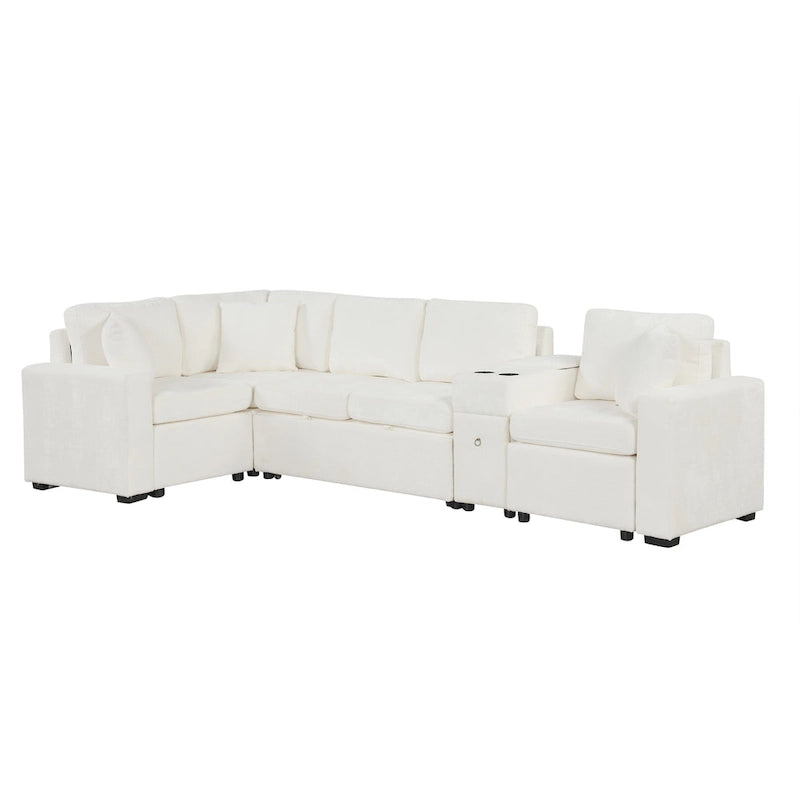 Canapé d'angle convertible 3 places en chenille blanc/bleu/orange de 120,5"