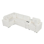 Canapé d'angle convertible 3 places en chenille blanc/bleu/orange de 120,5"