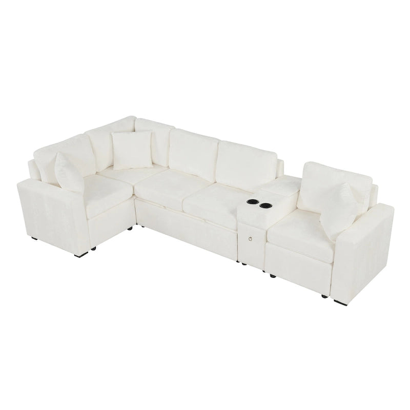 Canapé d'angle convertible 3 places en chenille blanc/bleu/orange de 120,5"