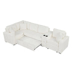 Canapé d'angle convertible 3 places en chenille blanc/bleu/orange de 120,5"