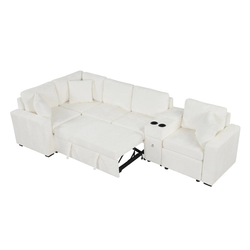Canapé d'angle convertible 3 places en chenille blanc/bleu/orange de 120,5"