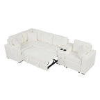Canapé d'angle convertible 3 places en chenille blanc/bleu/orange de 120,5"