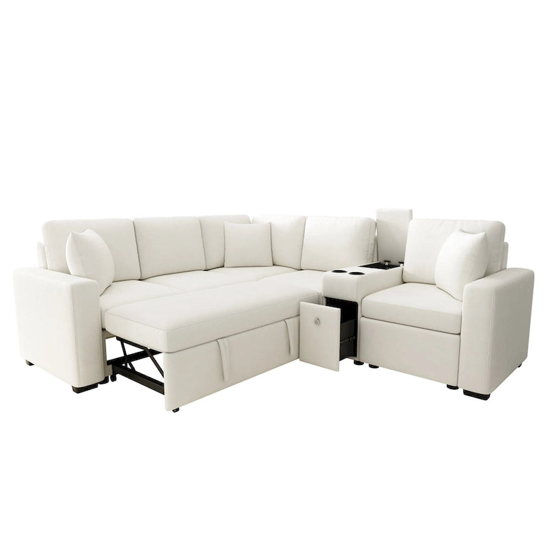 Canapé d'angle convertible 3 places en chenille blanc/bleu/orange de 120,5"