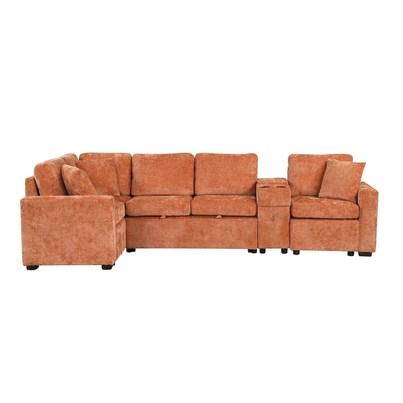 Canapé d'angle convertible 3 places en chenille blanc/bleu/orange de 120,5"