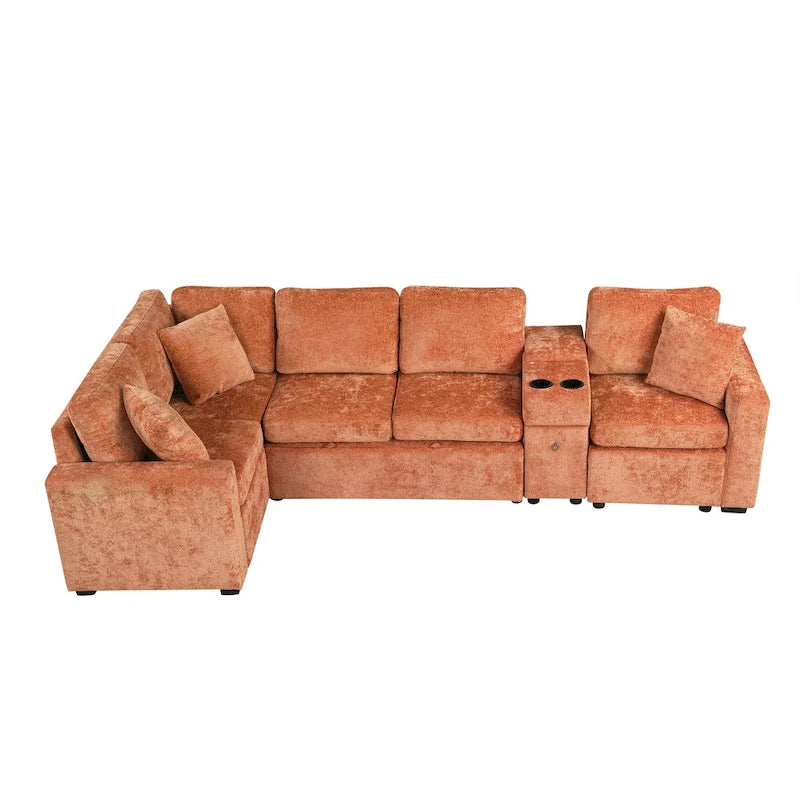Canapé d'angle convertible 3 places en chenille blanc/bleu/orange de 120,5"