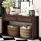 55  Rustic Console Table with Drawers and Open Shelf for Living Room