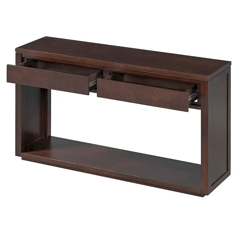 Console avec étagère et 2 tiroirs motif chevron 55 po – Brun / Miel / Naturel / Espresso
