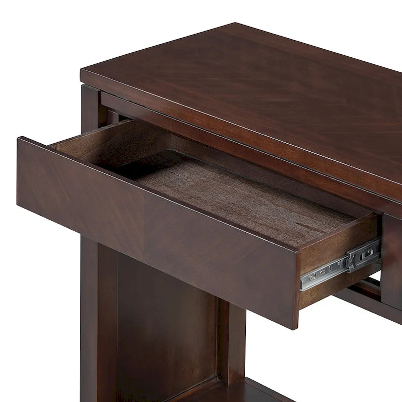 Console avec étagère et 2 tiroirs motif chevron 55 po – Brun / Miel / Naturel / Espresso