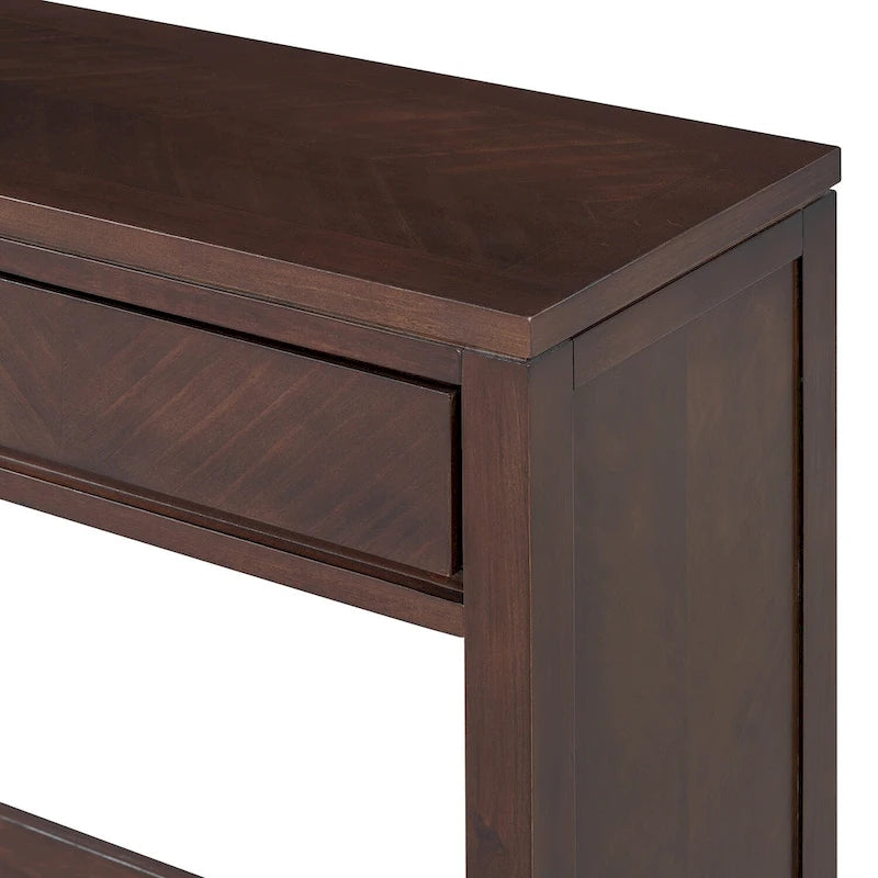 Console avec étagère et 2 tiroirs motif chevron 55 po – Brun / Miel / Naturel / Espresso