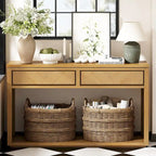 Console avec étagère et 2 tiroirs motif chevron 55 po – Brun / Miel / Naturel / Espresso