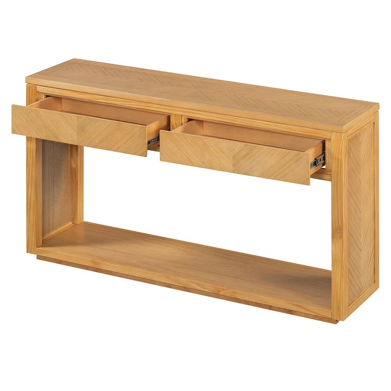 Console avec étagère et 2 tiroirs motif chevron 55 po – Brun / Miel / Naturel / Espresso