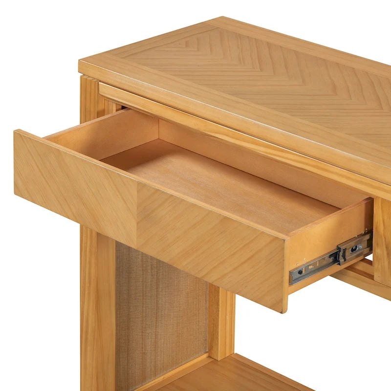 Console avec étagère et 2 tiroirs motif chevron 55 po – Brun / Miel / Naturel / Espresso