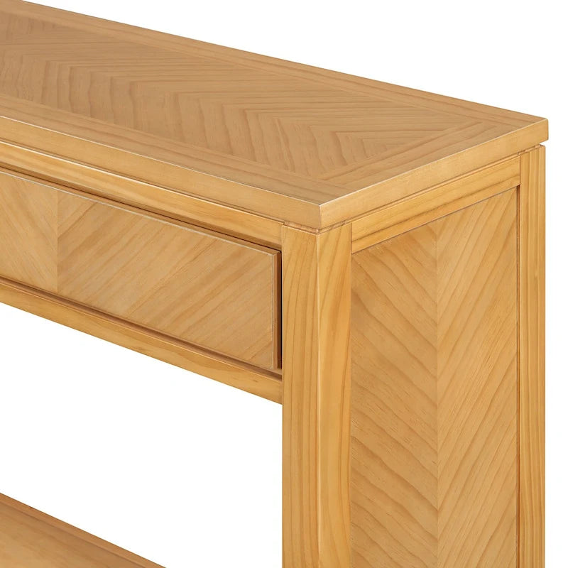 Console avec étagère et 2 tiroirs motif chevron 55 po – Brun / Miel / Naturel / Espresso