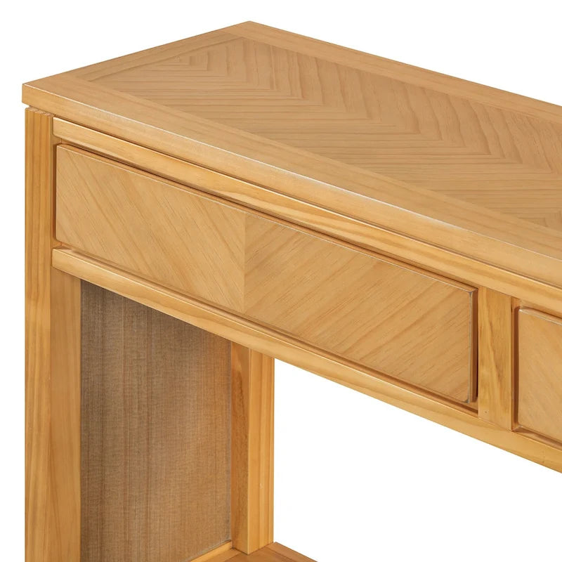 Console avec étagère et 2 tiroirs motif chevron 55 po – Brun / Miel / Naturel / Espresso