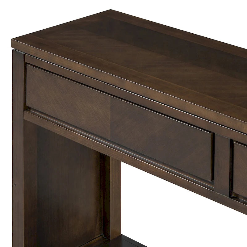 Console avec étagère et 2 tiroirs motif chevron 55 po – Brun / Miel / Naturel / Espresso
