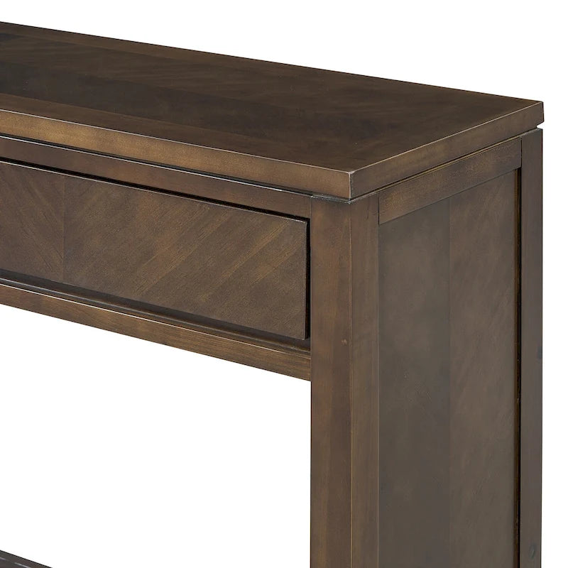 Console avec étagère et 2 tiroirs motif chevron 55 po – Brun / Miel / Naturel / Espresso