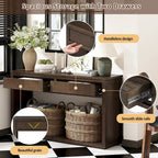 Console avec étagère et 2 tiroirs motif chevron 55 po – Brun / Miel / Naturel / Espresso