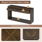 Console avec étagère et 2 tiroirs motif chevron 55 po – Brun / Miel / Naturel / Espresso