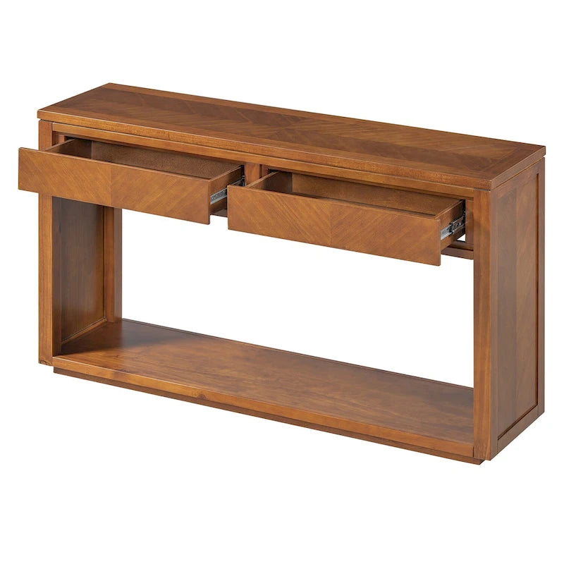 Console avec étagère et 2 tiroirs motif chevron 55 po – Brun / Miel / Naturel / Espresso