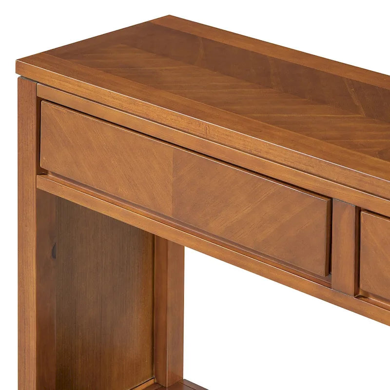 Console avec étagère et 2 tiroirs motif chevron 55 po – Brun / Miel / Naturel / Espresso