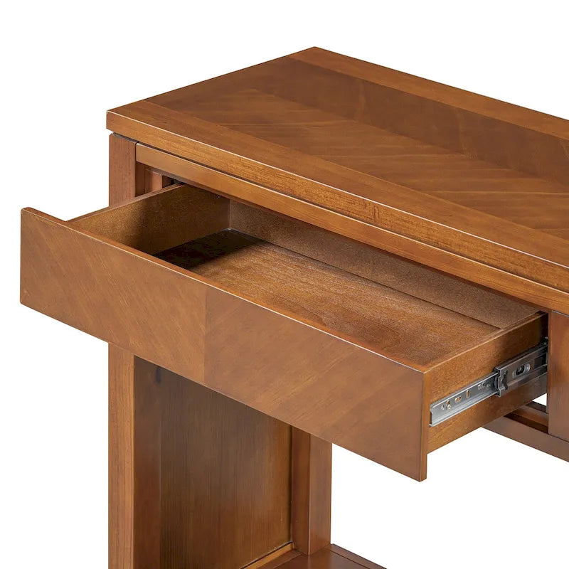 Console avec étagère et 2 tiroirs motif chevron 55 po – Brun / Miel / Naturel / Espresso