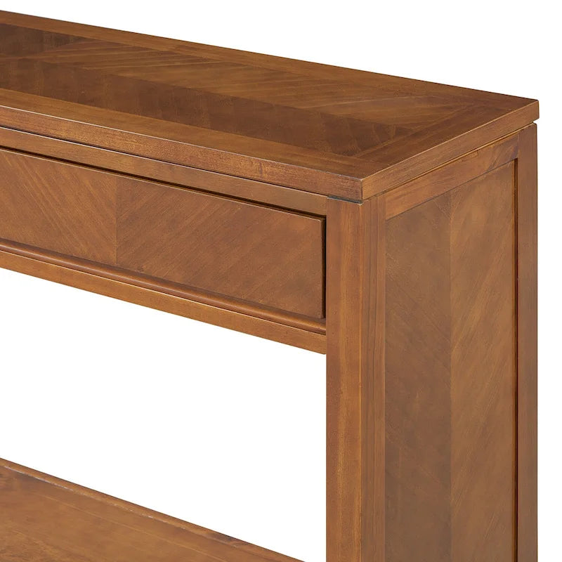 Console avec étagère et 2 tiroirs motif chevron 55 po – Brun / Miel / Naturel / Espresso