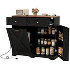 Meuble de poubelle basculante en noyer gris/noir/blanc avec prises, 2 tiroirs et étagère réglable – 1 personne