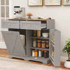 Meuble de poubelle basculante en noyer gris/noir/blanc avec prises, 2 tiroirs et étagère réglable – 1 personne