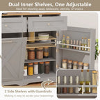 Meuble de poubelle basculante en noyer gris/noir/blanc avec prises, 2 tiroirs et étagère réglable – 1 personne