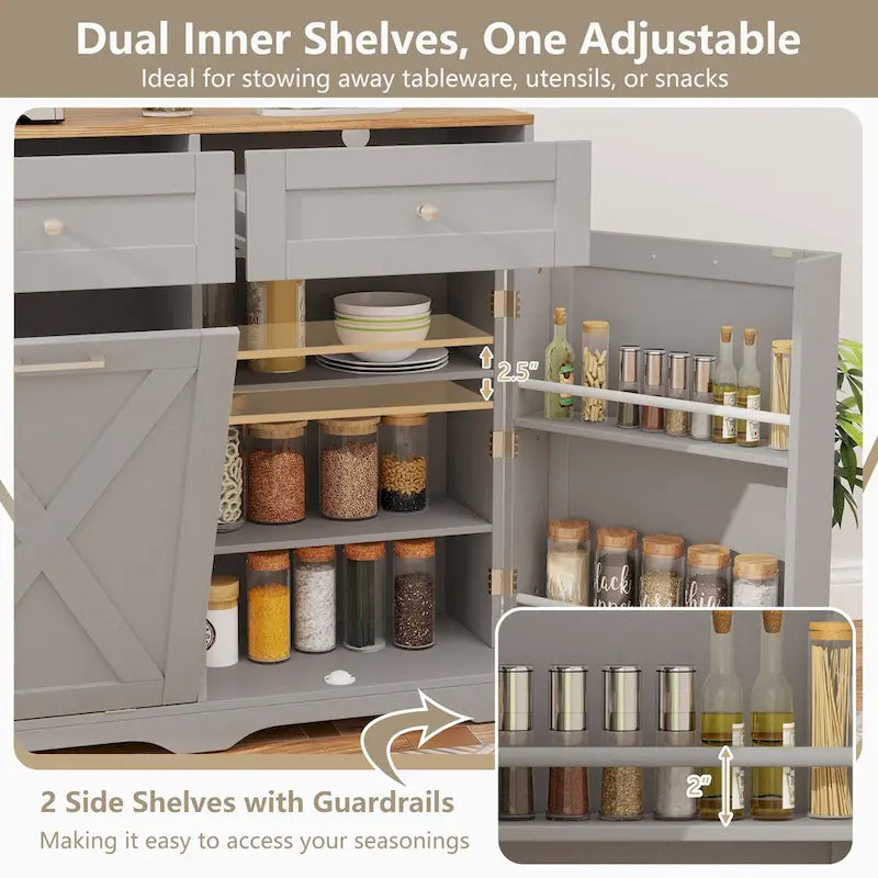 Meuble de poubelle basculante en noyer gris/noir/blanc avec prises, 2 tiroirs et étagère réglable – 1 personne