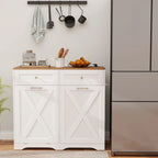 Meuble de poubelle basculante en noyer gris/noir/blanc avec prises, 2 tiroirs et étagère réglable – 1 personne
