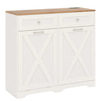 Meuble de poubelle basculante en noyer gris/noir/blanc avec prises, 2 tiroirs et étagère réglable – 1 personne